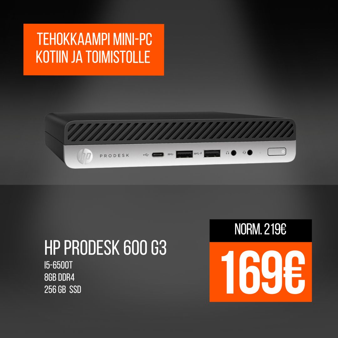 HP ProDesk 600 G3 DM Mini i5-6500T 8GB 256GB SSD Windows 10 A kärkihelmi