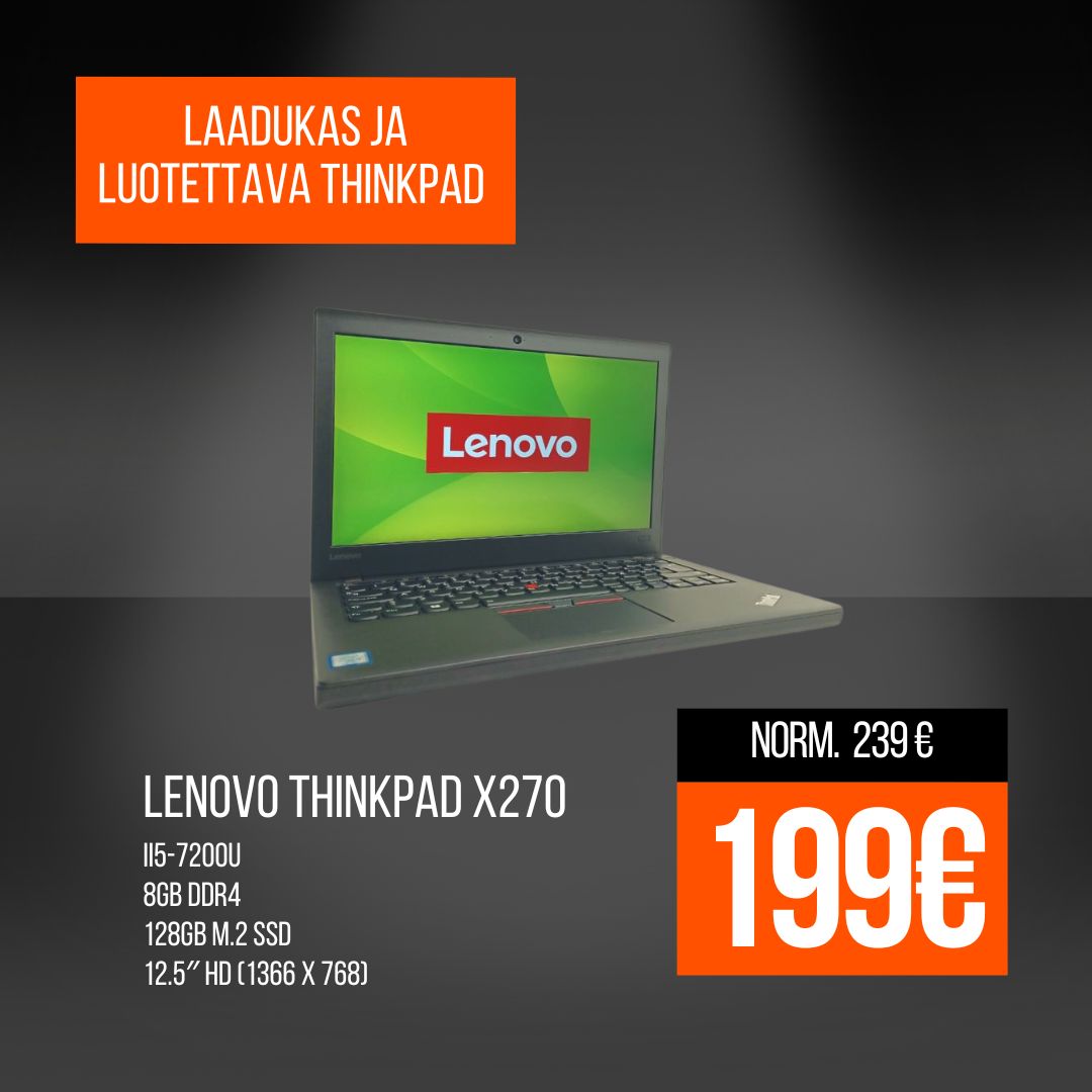 Lenovo ThinkPad X270 i5-7200U _ 8GB _ 128GB M.2 SSD _ 12.5″ HD 1366 x 768 _ Windows 10 _ B kärkitarjouskesä